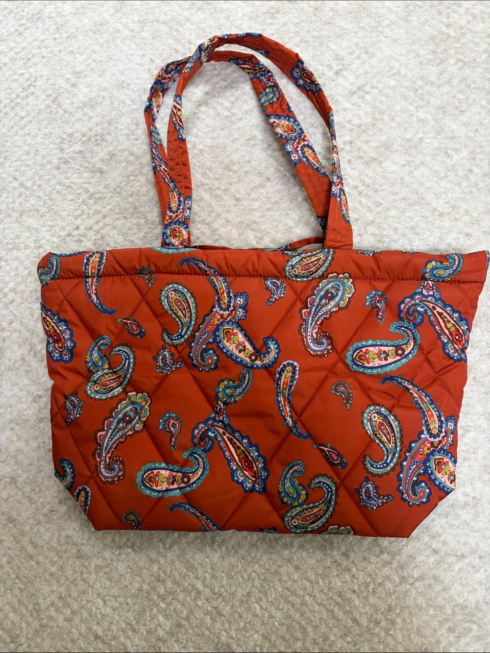 Vera Bradley Quilted Paisley Tote in Rust and Blue